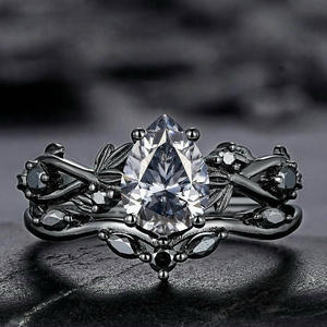 Anillo de compromiso de diamante negro talla corazón para mujer, estilo europeo, joyería de moda INS, anillo de boda - Product Image 3