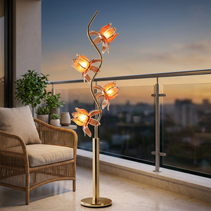 Luxury S-Curve Lotus <b>Floor</b> <b>Lamp</b>, 4 Light Sources, Pink Orange Acrylic Lotus Cover, Warm LED Standing <b>Lamp</b> <b>for</b> Interior - Product Image 2