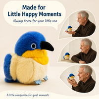 Oiseau en peluche avec bec noir et poitrine jaune, jouet en peluche rond et doux