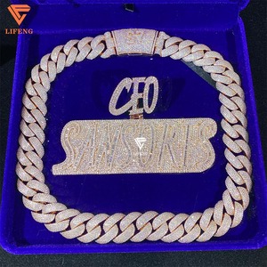 Rosé<span class=keywords><strong>gold</strong></span> 925 Sterling Silber Benutzer definierte kubanische Glieder kette 20mm Vvs Moissan ite Diamond Ice Halskette Herren Hip Hop Fine Chains Halsketten - Product Image 1