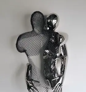 Beroemde Muur Paar Roestvrij Staal Liefde Knuffel Metalen Kunst Sculptuur