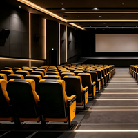 Fauteuil de cinéma fixe en plastique PP jaune avec porte-gobelet et accoudoir, siège de théâtre sans tablette d'écriture