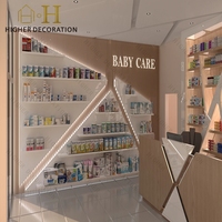 Meubles de pharmacie de haute qualité, comptoir de pharmacie en bois massif avec vitrine, bande lumineuse LED pour les étagères de pharmacie