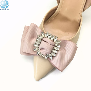 ミニマリストの淡いピンクのボウノット靴クリップクリスタルウェビングの弓のバックル結婚式の靴のブローチレディース靴の装飾 - Product Image 6