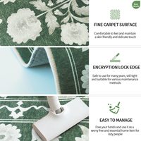 Tapis de salon moderne marocain 5x7 vert à motifs floraux imperméable et facile d'entretien pour chambre à coucher salle à manger