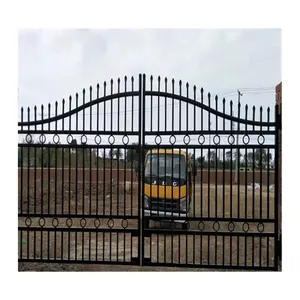 Venda por atacado de fábrica cerca de metal galvanizado decorativo ferro forjado passeio portão villa swing gates