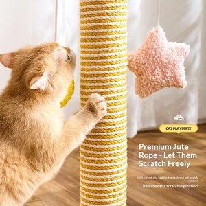 เสาข่วนแมวแบบอินเทอร์แอคทีฟ เชือกป่านธรรมชาติ ทนทาน ทำจากไม้เอ็มดีเอฟ ลายการ์ตูน/ลายต้นไม้/ลายเรขาคณิต สำหรับใช้ภายในบ้าน แก้เบื่อ - Product Image 3