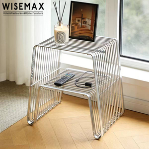 WISEMAX FURNITURE Table d'appoint en acier inoxydable lignes mi-siècle, rangement pour salon, table basse d'angle simple pour hôtel - Product Image 2