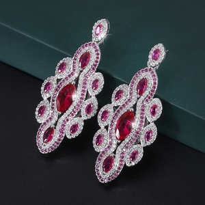 High Quality Eco-friendly Copper 5*9MM Red Cubic Zirconia Retro Ancient Style Handmade Pendant <b>Earrings</b> Jewelry <b>Sets</b> for Women - Product Image 5