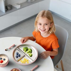 Nouvelle Assiette Bébé en Acier Inoxydable 2026, Grande Vente, avec Ventouse, Assiette pour Tout-Petits de 9 Pouces à Compartiments et Manches Amovibles en Silicone pour Enfants - Product Image 6