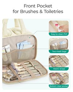 Grande trousse de toilette matelassée et rembourrée pour voyage, organiseur de beauté portable avec compartiments pour brosses - Product Image 3