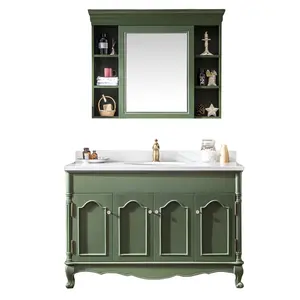 Tocador de baño americano, mueble de madera maciza de pie, combinación de lujo, lavabo, inodoro tallado francés, armario de almacenamiento