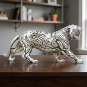 Silver Handmade Tiger Figurine Animal Sculpture Tabletop Decor Traditional Design Living Room Ornament 1PC Metal Craft - Product Image 3