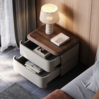 Table de chevet design capitonnée, style minimaliste italien, 2 tiroirs, plateau en bois de noyer, meuble de rangement de luxe pour chambre à coucher