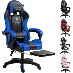 Chaise d'ordinateur de bureau élégante <span class=keywords><strong>PC</strong></span> <span class=keywords><strong>Gamer</strong></span> Racing en cuir bleu noir bon marché chaise de jeu avec logo de massage professionnel et roues - Product Image 2