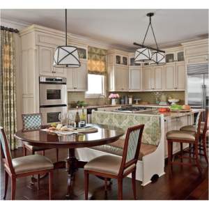 Set di Mobili da <span class=keywords><strong>Cucina</strong></span> di Lusso Personalizzati in Legno Massello Ecologico Impermeabile di Acero e Rovere Bianco con Isola e Panche da Bar - Product Image 3