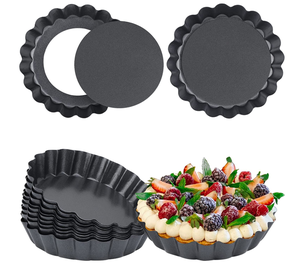 Petit Moule à Tarte de 4 Pouces, <span class=keywords><strong>Mini</strong></span> Moule à <span class=keywords><strong>Quiche</strong></span> avec Fond Amovible, Moule à Tourte, Ensemble de Pâtisserie Réutilisable en Acier Carbone pour Four - Product Image 1