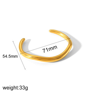 Minimalist 18K Gold Plating Stainless Steel Polished Surface Irregular C-Shaped Opening <b>Bangle</b> <b>Bracelet</b> Jewelry Gift - Product Image 6