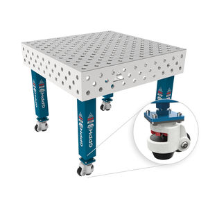 <b>Welding</b> <b>bench</b> with wheels SteelMax INOX GPPH 1x1mt thickness 15mm, 28mm holes diagonal grid - Product Image 1