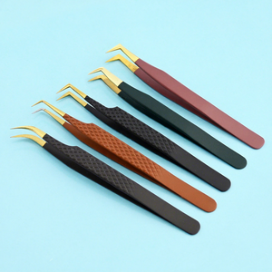 Venta al por mayor punta de fibra pinzas para pestañas 45 90 grados pinzas de extensión de pestañas de volumen pinzas de extensión de pestañas individuales - Product Image 1