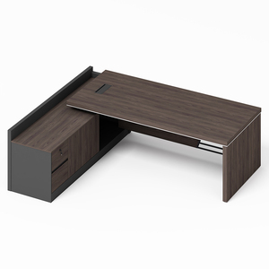 Bureau moderne en bois <span class=keywords><strong>de</strong></span> noyer en forme <span class=keywords><strong>de</strong></span> L Mobilier <span class=keywords><strong>de</strong></span> poste <span class=keywords><strong>de</strong></span> travail extensible certifié CE pour patron/directeur général et secrétaire - Product Image 3