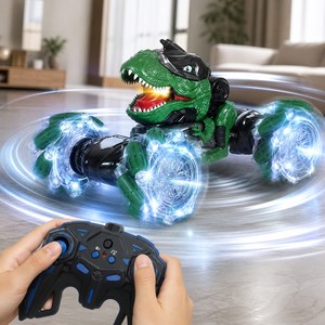 Coche de Acrobacias RC de 9 Canales con Cabeza de Dinosaurio, Temática de Dinosaurio Cromado UV, Giro 360°, Sonido y Luces, Juguete de Control Remoto Recargable para Niños, Regalo para Niños - Product Image 4