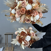 Bouquet de mariée lisse vraie touche fleur plume rose blanc Champagne Rose or feuilles pièce maîtresse boule de fleur