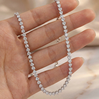 28.0-35.0 S925 zilver platina geplateerde hartvormige tennis ketting met volledig pavé moissanite, sprankelend ijsdesign, perfect voor Valentijnsdag