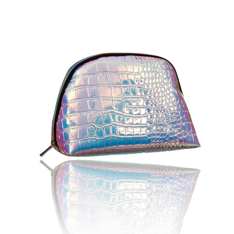 Tas Kosmetik Holografik Gaya Baru Tas Makeup Kulit PU Kantong Kecantikan Laser Hologram Logo Kustom