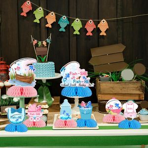 8 pièces Centres de table nid d'abeille Révélation du Sexe Poisson <span class=keywords><strong>Il</strong></span> ou Elle, Décorations de table Révélation du Sexe, Toppers de table Baby Shower - Product Image 2
