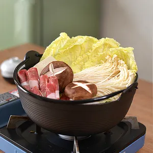 אושר יצוק ברזל Sukiyaki Nabe חם סיר מרק בישול סיר עם מכסה עץ עבור חיצוני