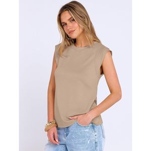 FOXA Women's Cap Sleeve Top Standard Thickness Soft Polyester Cotton Pullover Business Casual Summer Work Outfit - Product Image 5