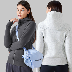 Vestes de sport à manches zippées en <span class=keywords><strong>polaire</strong></span> pour femmes hiver extérieur Fitness sweats à capuche chauds avec trou pour le pouce - Product Image 1