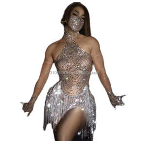 Платье для латиноамериканских танцев, платье для выступлений с кисточками, хит продаж, с бриллиантами, цельный сексуальный джаз, короткая юбка, для сцены, самбы, для бизнеса - Product Image 1