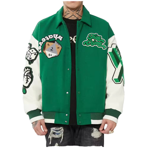 Wholesale Custom Logo Baseball Jacket Plus Polyester <b>Quilted</b> Lining <b>Wool</b> Shell PU Leather Sleeve Varsity Jackets - Product Image 1