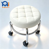 Tabouret de salon roulant avec roulettes, pivotant à 360 degrés, en cuir PU rond, pour coiffeur, barbier, spa, massage
