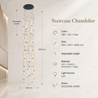 Lustre d'escalier moderne de luxe pour villa, hôtel, hall d'entrée, duplex, hall de réception, avec éclat chaleureux et design élégant, pour intérieur