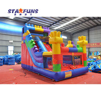 Château gonflable commercial avec toboggan et blocs de construction, avec souffleur, pour enfants et adultes, à vendre