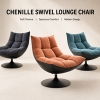 Fauteuil pivotant de loisirs en tissu chenille et similicuir finition mate avec base rotative pour intérieur