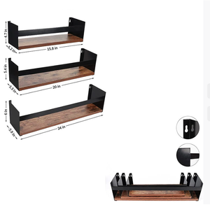 Étagères murales autoportantes en <span class=keywords><strong>bois</strong></span> <span class=keywords><strong>noir</strong></span>, écologiques, style Art Déco, multifonctionnelles, pour cuisine, épices, salon, <span class=keywords><strong>salle</strong></span> <span class=keywords><strong>de</strong></span> <span class=keywords><strong>bain</strong></span> - Product Image 2
