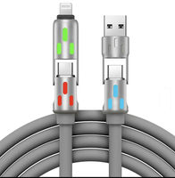 Kabel Pengisian Cepat 4-in-One 240W HOT Selling 2026 dengan Jaket Silikon dan Lampu Berpendar untuk iPhone & Android