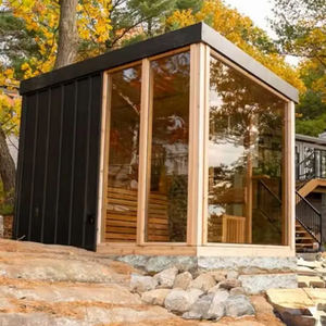 ساونا خارجية تقليدية من الخشب الصلب والزجاج المقوى تتسع لـ 6 أشخاص مع موقد للتدفئة - Product Image 3