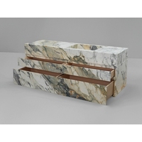 Meuble-lavabo de salle de bain de luxe SH STONE en marbre Calacatta Breccia Turquoise avec plan de travail en pierre