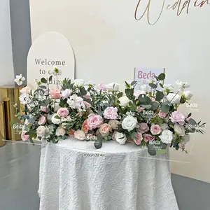 Customizable Artificial Flower Table Runner Floor Silk Flower Row Wedding Decoration Road Guide Wedding Arch Flower Row