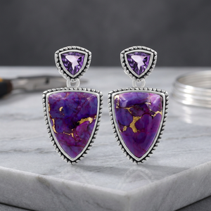 Pendientes Colgantes de Plata de Ley 925, Diseño Vintage con Turquesa Morada, para Mujer, Joyería para Fiestas - Product Image 2
