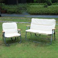 Chaise de pique-nique pliante pour le camping en plein air, double banc portable 2 places rembourré avec accoudoirs en bois, pour jardin et plage
