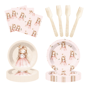 ชุดอุปกรณ์จัดงานวันเกิดเด็กผู้หญิง DAMAI สีชมพู ชุดจานกระดาษ แก้วกระดาษ ผ้าเช็ดปากแบบใช้แล้วทิ้ง - Product Image 6