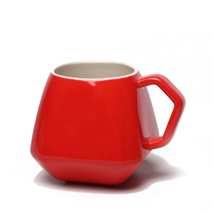 Tasses en céramique avec couvercles et cuillères, ensemble de mugs de couleur unie en forme de diamant pour boire - Product Image 5