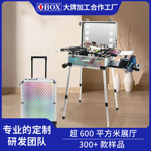 Trousse de maquillage Obox 2023 grande capacité avec cadre en aluminium et poignée amovible, motif cube d'eau éblouissant violet et blanc - Product Image 2