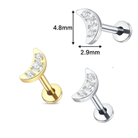 Kaishee 16G Titane Plat à Dos Plat Sans Filetage pour Piercing Tragus, Bijou Corporel avec Incrustation de Zircon Cubique, Piercing Lèvre en Titane
